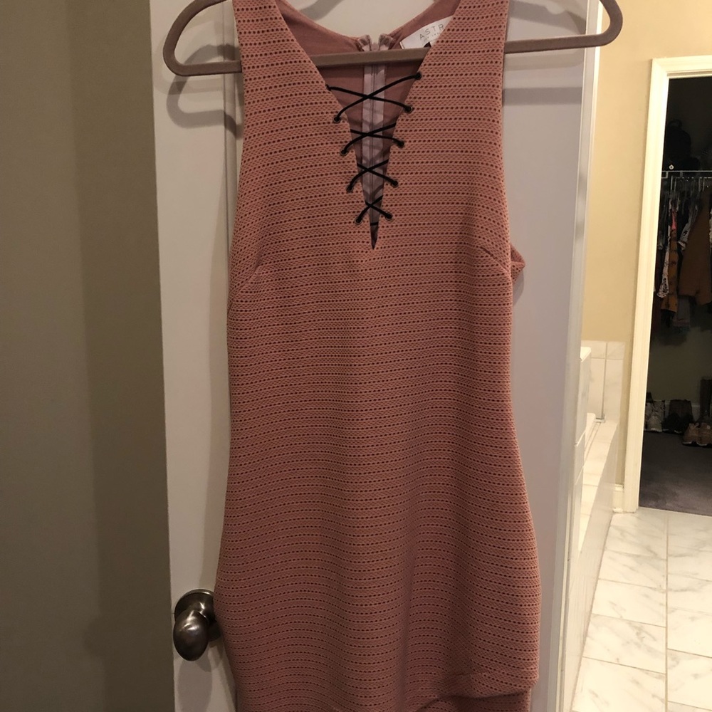 Blush pink dress with black lace up front